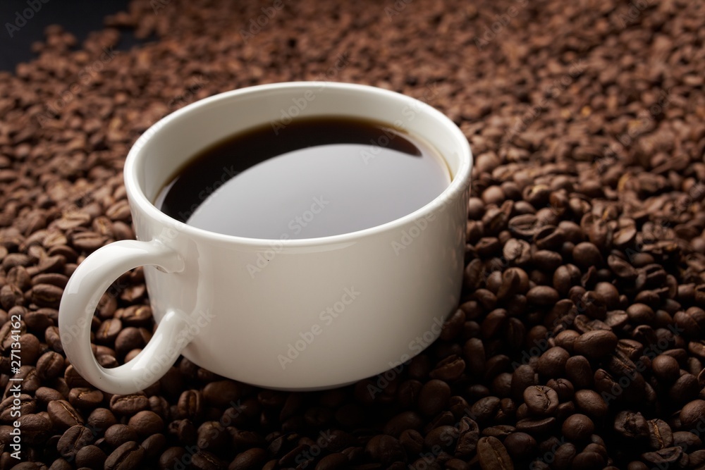 coffee beans with white cup coffee beans with white cup