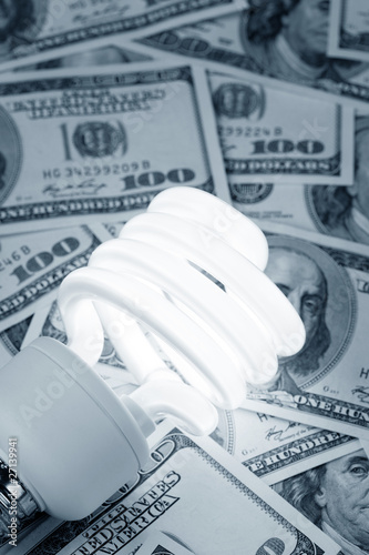 Compact Fluorescent Light bulb and dollar