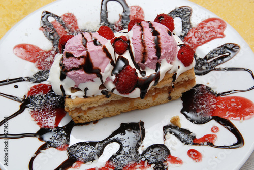 apple cake with whipped cream and ice cream