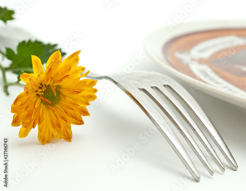 flower and fork isolated on a white background