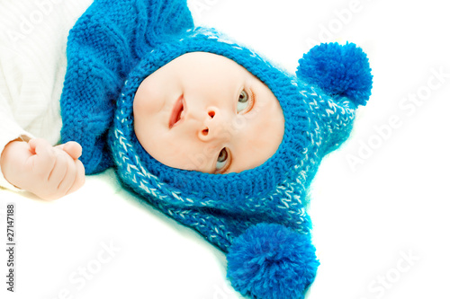 baby boy in blue hat