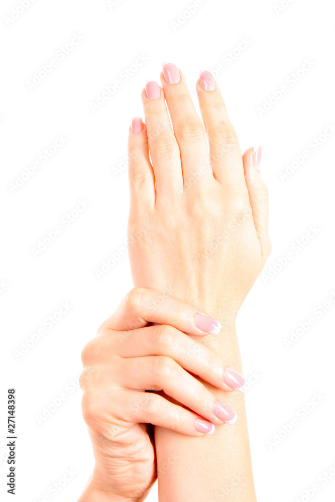 Beautiful woman hands isolated on white