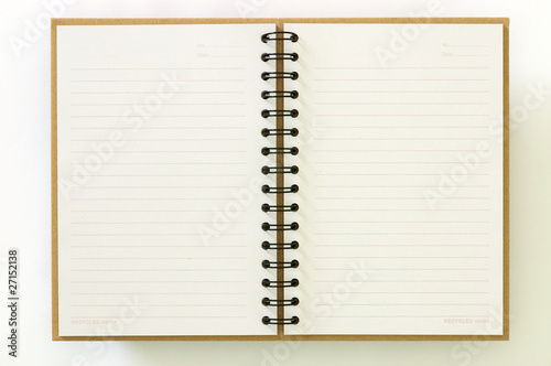 Recycle paper notebook open two pages on white background