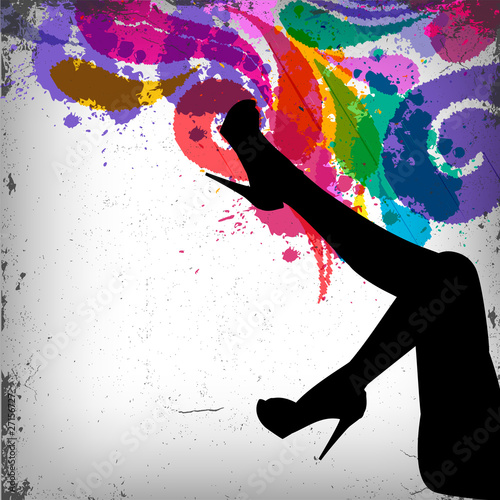 Abstract colorful background with woman legs silhouette