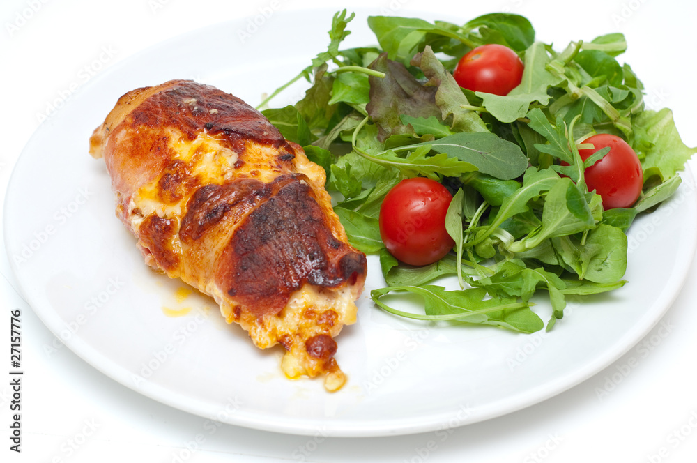chicken wrapped in bacon served with salad chicken wrapped in bacon served with salad