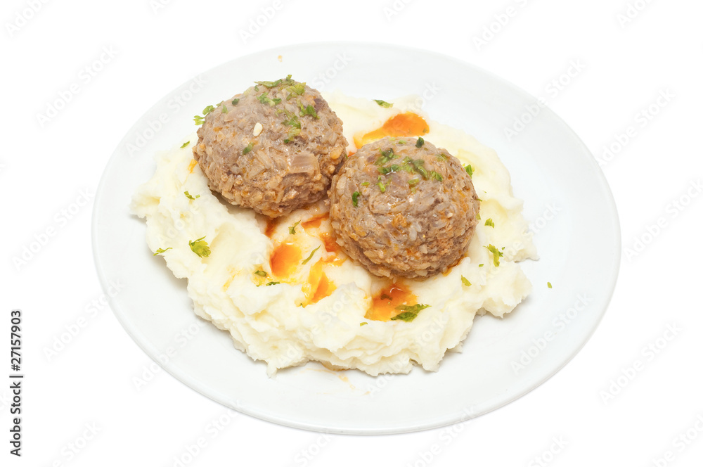 mashed potatoes and meatballs isolated mashed potatoes and meatballs isolated
