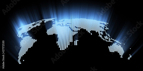 Fototapeta Naklejka Na Ścianę i Meble -  glowing hi-tech world map 3d illustration