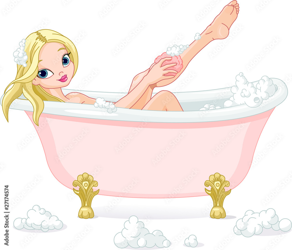 Naklejka premium Young woman taking bath