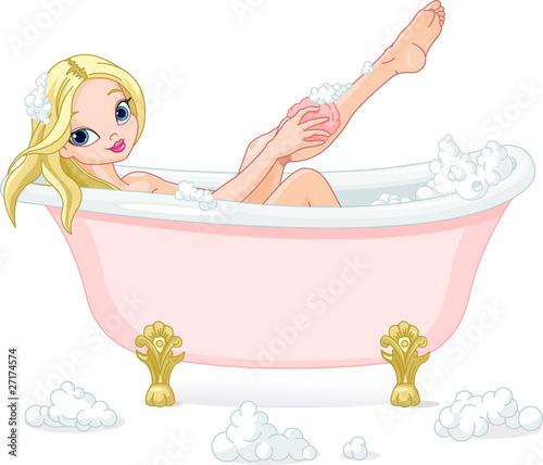 Young  woman taking bath