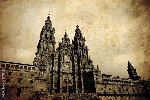 Billede på lærred Santiago de Compostela vintage card