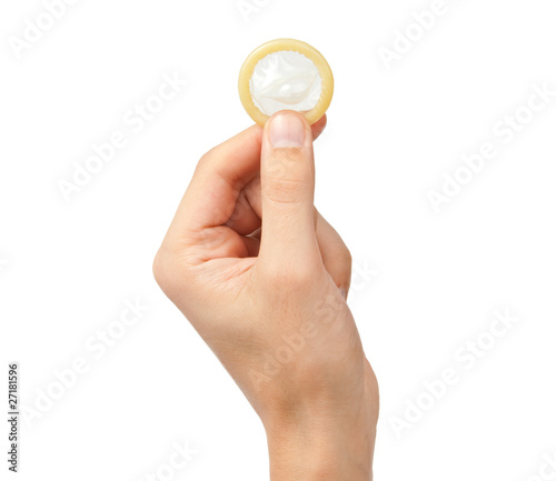 Wallpaper Mural Condom in hand isolated on white Torontodigital.ca