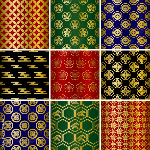 Abstract seamless japanese traditional patterns set