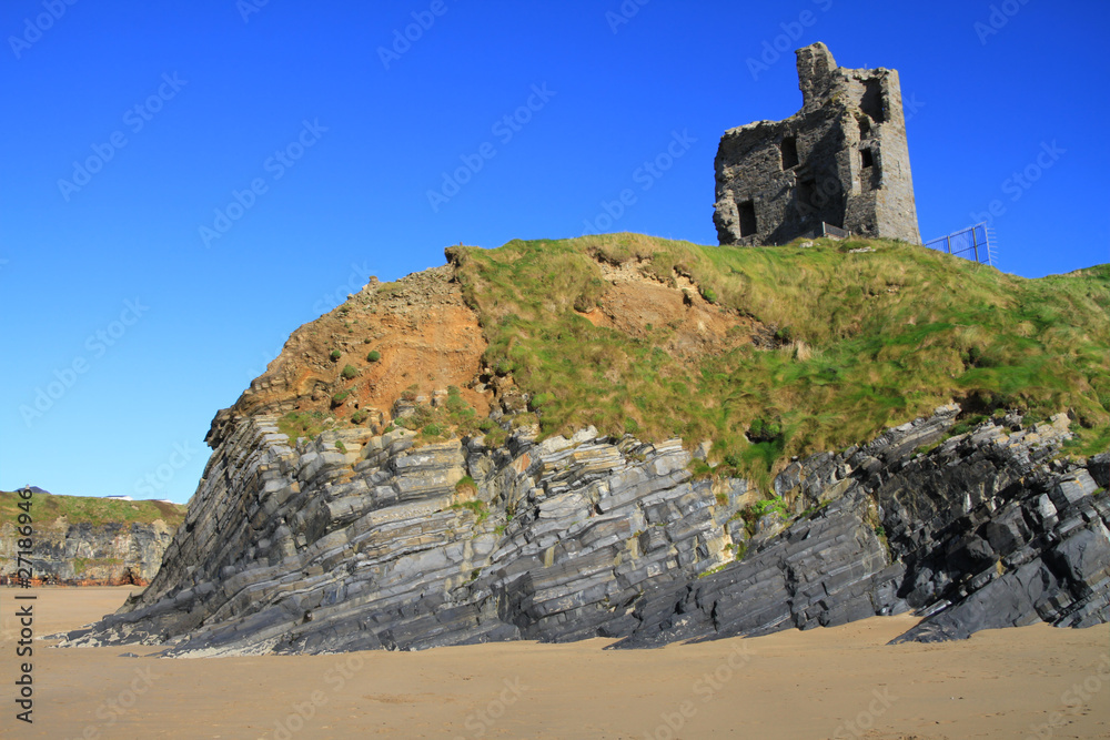 Ballybunion castle on the rocks in the west coast of Ireland