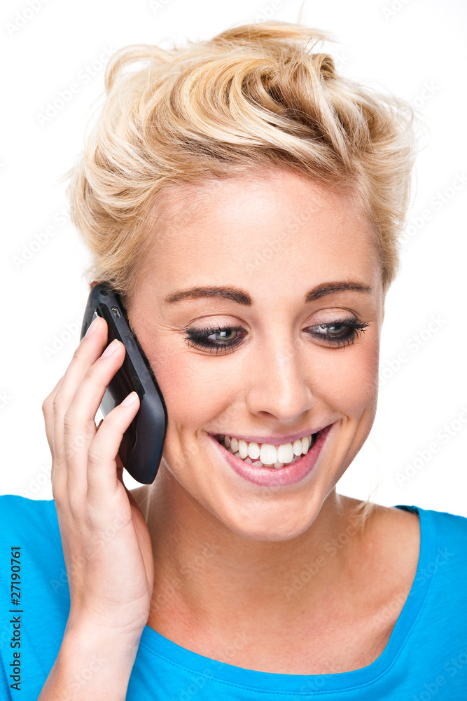 Woman Speaking on Mobile Phone Looking away from Camera Woman Speaking on Mobile Phone Looking away from Camera