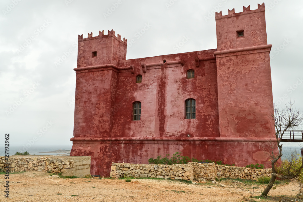 The Red Tower in Malta called St. Agatha's Tower.