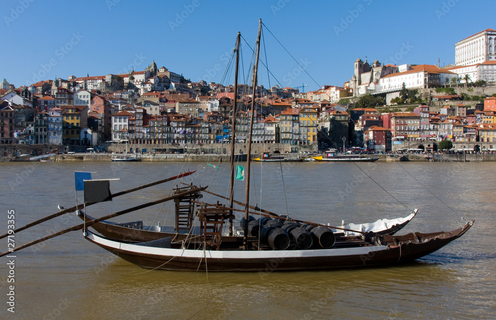 Rabelo Boat in Douro River at Oporto City, Portugal