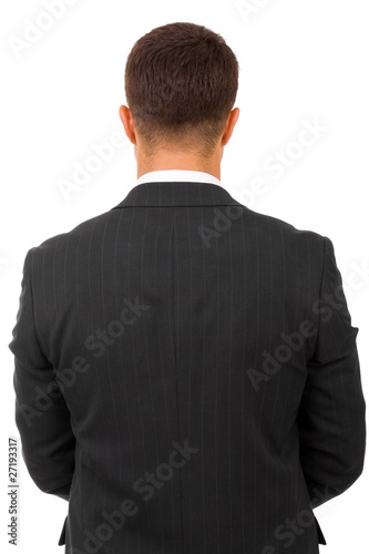 young businessman from behind, isolated on white