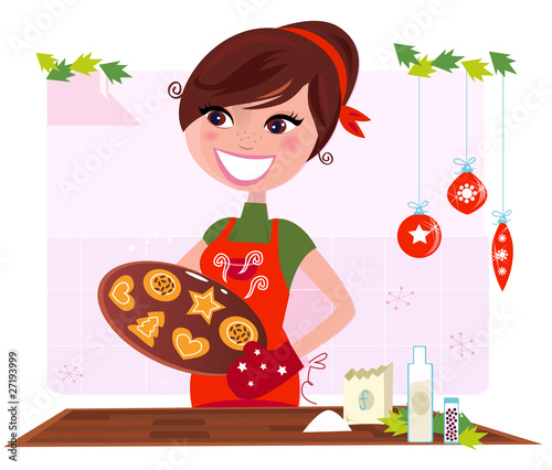 Secret recipe: Woman preparing christmas cookies. VECTOR