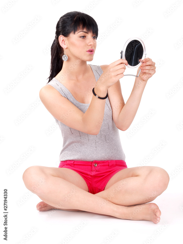 Beautiful girl with a mirror Beautiful girl with a mirror