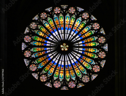 Stained-glass window in Strasbourg Cathedral (France).