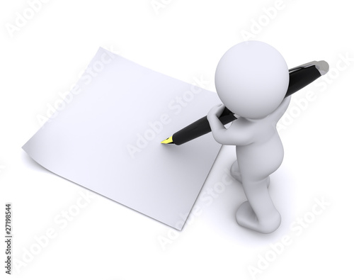Bild auf Leinwand little 3d character write a card with big pen