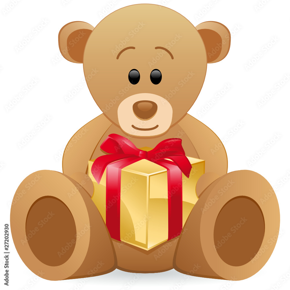 Fototapeta premium Teddybär mit Geschenkbox