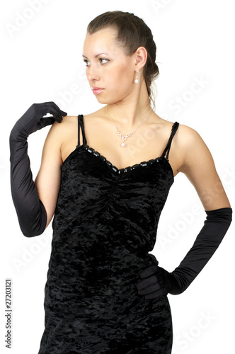Fashion girl in short black dress