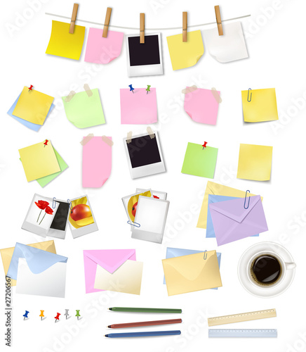Note papers and office supplies. Vector.