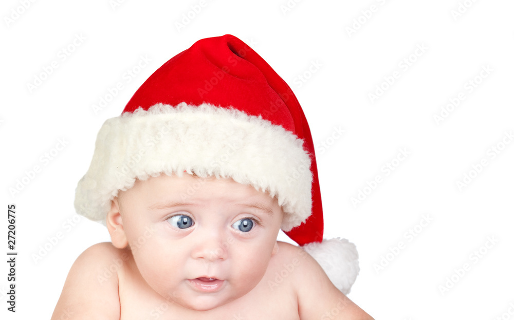 Beautiful babe with blue eyes and Christmas hat Beautiful babe with blue eyes and Christmas hat
