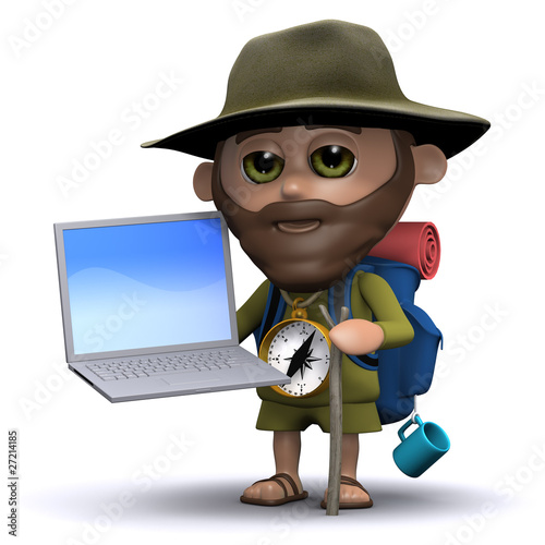 3d Hiker has a laptop