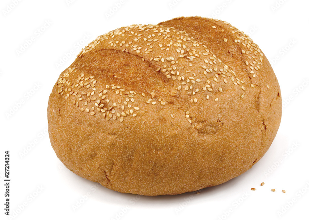 Fresh baked sesame bun isolated on white