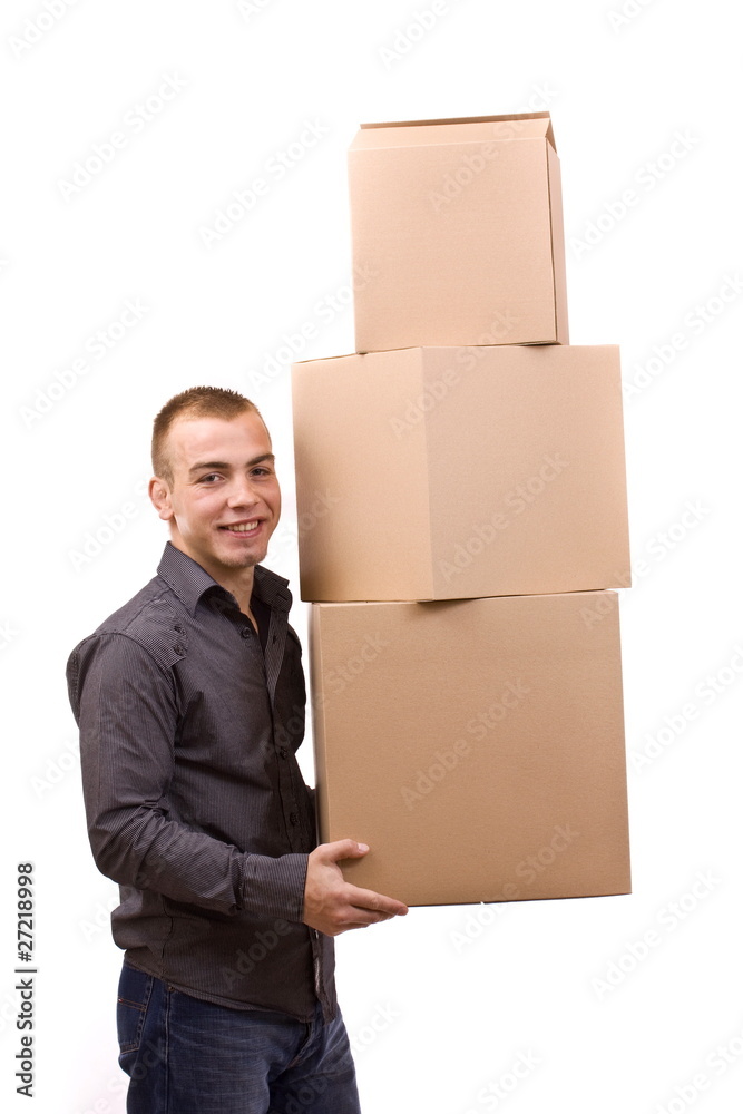 Man lifting cardboard Man lifting cardboard