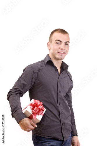 man with a wrapped gift box