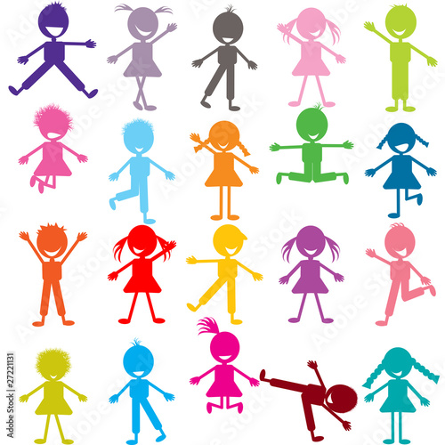 Colored set of funny children playing