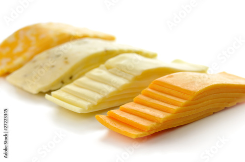 cheese tray slices isolated on white