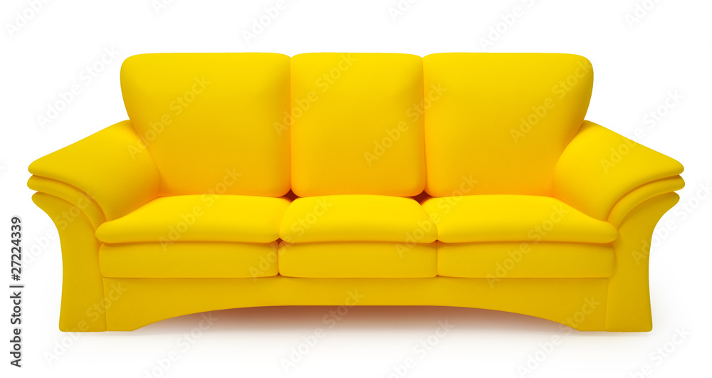 Naklejka premium Yellow sofa isolated on white background