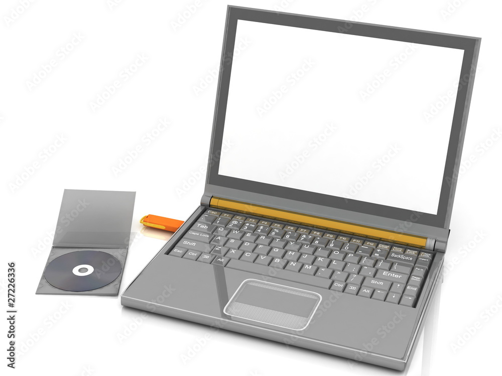 CD lies next to a notebook in which the inserted flash drive CD lies next to a notebook in which the inserted flash drive