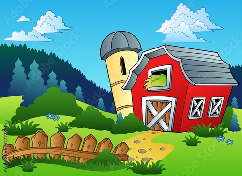 Landscape with farm and fence