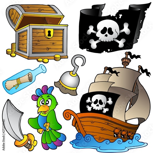 Pirate collection with wooden ship