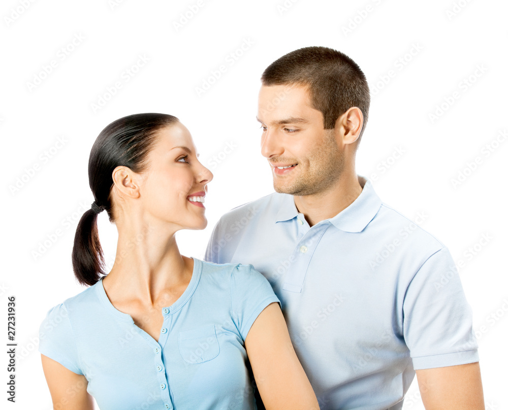 Portrait of young happy smiling attractive couple, isolated Portrait of young happy smiling attractive couple, isolated