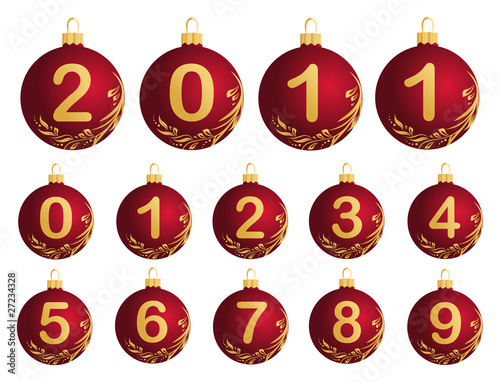 Red Christmas Balls with numerals 0-9