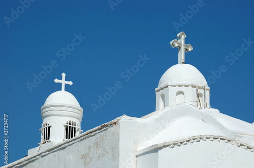 White domes of traditional greek orthodox church