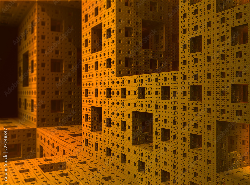 Naklejka premium Inside a 3D Sierpinski sponge fractal object