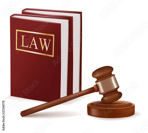 Judge gavel and law books. Photo-realistic vector.