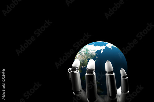 Fototapeta Naklejka Na Ścianę i Meble -  Cyborg hand holding the earth