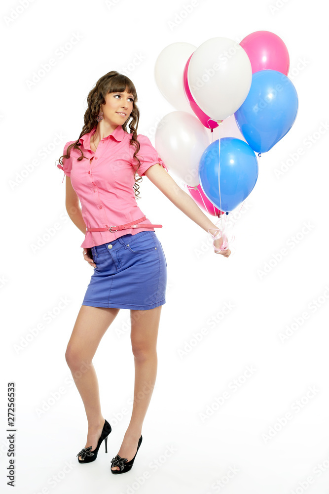 young woman posing in a studio with baloons young woman posing in a studio with baloons