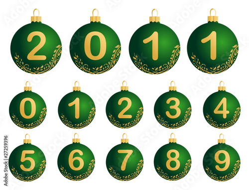 Green Christmas Balls with numerals 0-9