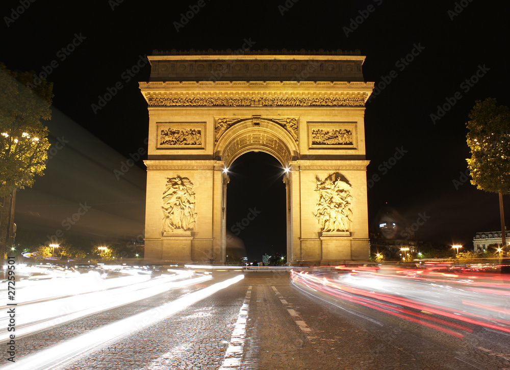 Beautiful night view of the Arc de Triomphe Paris France