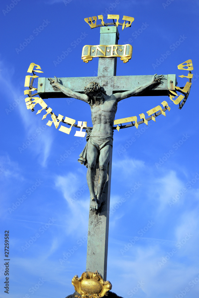 Crucified Christ in Charles bridge, Prague.