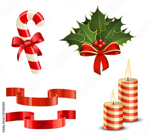 Candy Cane, Christmas Holly, Ribbons and Candles
